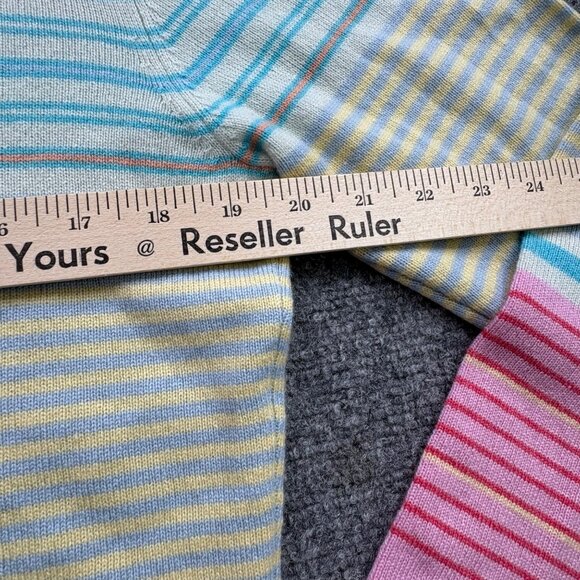 Saks Fifth Avenue Sweater Womens L Rainbow Hippie Multicolor Striped Scoop - Picture 8 of 9